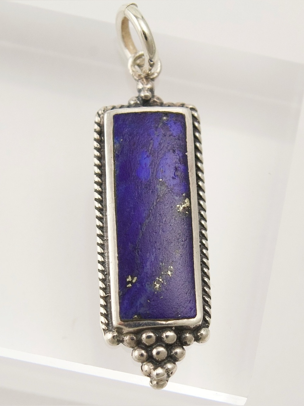 Vintage Boma Lapis Lazuli Sterling Silver Rectangle Necklace Pendant